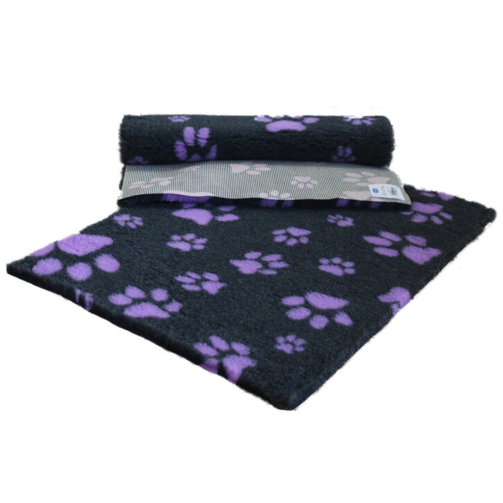 Vetfleece Non-Slip Multi Paws Charcoal with Lilac Paws