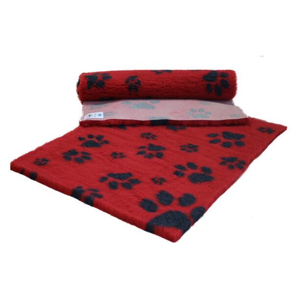 Vetfleece Non-Slip Multi Paws Red with Charcoal Paws