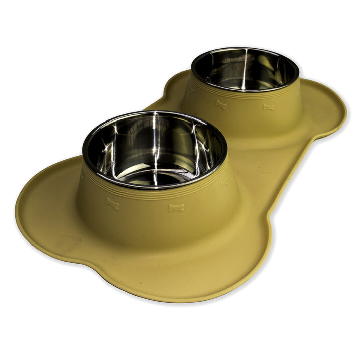 Hungry Henry Silicone Tray with Twin Bowls Large Beige