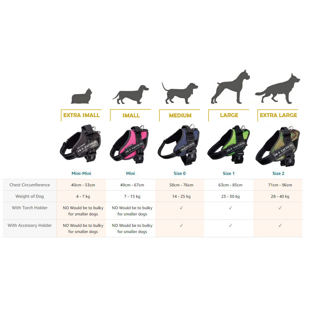 AK-9 Harness Size Chart AK-9 Harness Size Chart