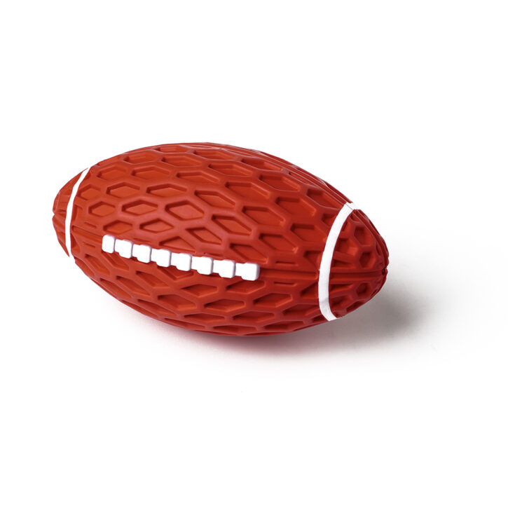 The Rugby Ball Dog Chew Toy Helps alleviate Anxiety by Promoting Relaxation and Well-Being.