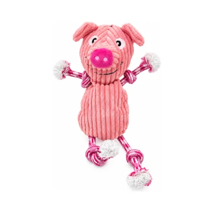 DuraToy Adjustable Piggy Corduroy Rope Dog Toy, pink, front view