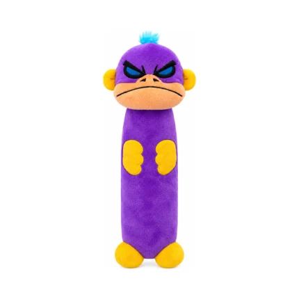DuraToy Angry Monkey Crinkle Water Bottle Dog Toy, purple, yellow, orange, front view