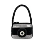DuraToy Camera Rope Strap Squeaky Dog Toy, black, grey, front view