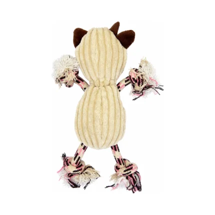 DuraToy Country Cow Corduroy Rope Tug Dog Toy, cream, pink, brown, back view