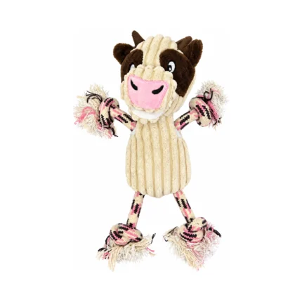 DuraToy Country Cow Corduroy Rope Tug Dog Toy, cream, pink, brown, front view