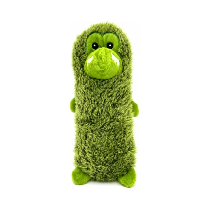 DuraToy Fluffy Croc Soft Cushion Squeaky Dog Toy, green, orange, front view