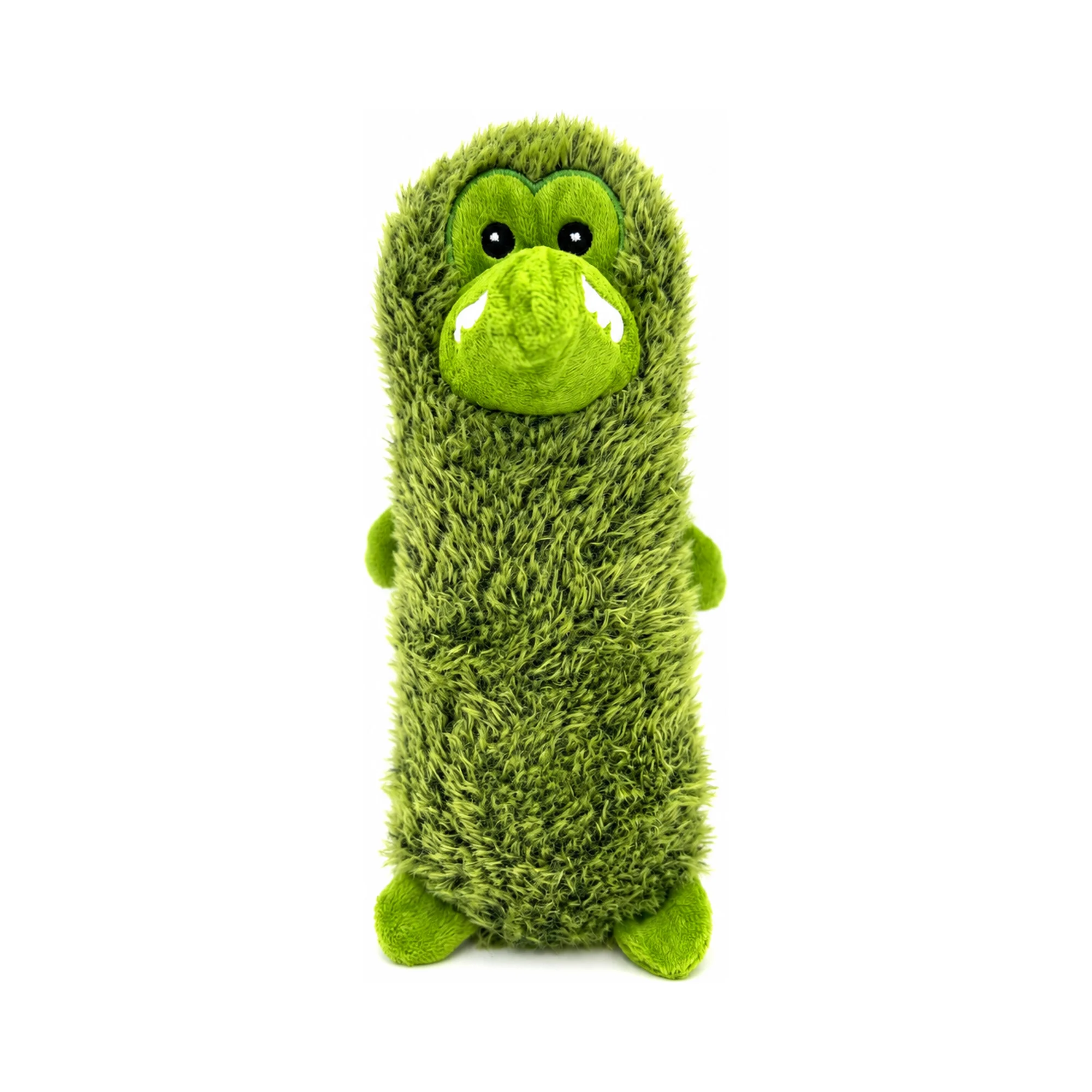 DuraToy Fluffy Croc Soft Cushion Squeaky Dog Toy — front view DuraToy Fluffy Croc Soft Cushion Squeaky Dog Toy, green, orange, front view