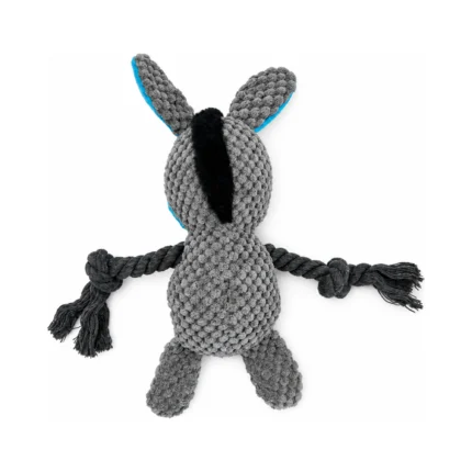 DuraToy Happy Donkey Rope Arm Squeaky Dog Toy, grey, blue, back view