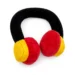 DuraToy Headphones Crunchy Squeaky Dog Toy, red, yellow, black, back view