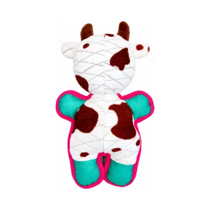 DuraToy Minty Cow Squeaky Dog Toy, pink, green, white, brown, back view