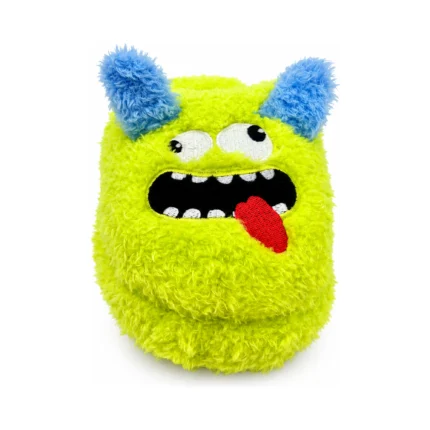 DuraToy Monster Slipper Squeaky Dog Toy, green, back view