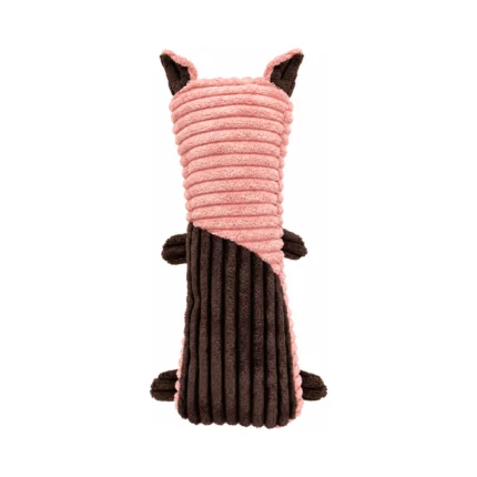 DuraToy Oink Striped Pillow Squeaky Dog Toy, pink, brown, back view