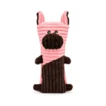 DuraToy Oink Striped Pillow Squeaky Dog Toy, pink, brown, front view