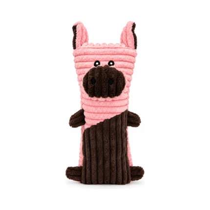 DuraToy Oink Striped Pillow Squeaky Dog Toy, pink, brown, front view