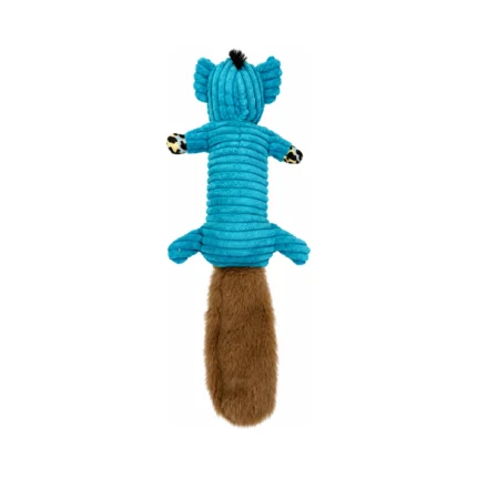 DuraToy Blue Rascal Crunchy Tail Dog Toy, blue, yellow, brown, back view