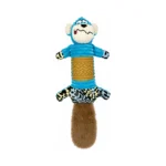 DuraToy Blue Rascal Crunchy Tail Dog Toy, blue, yellow, brown, front view