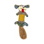 DuraToy Grey Scamp Crunchy Tail Dog Toy, grey, yellow, blue, front view