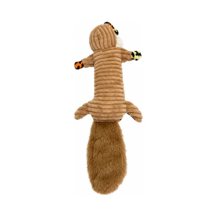 DuraToy Rusty Rascal Crunchy Tail Dog Toy, brown, orange, yellow, back view