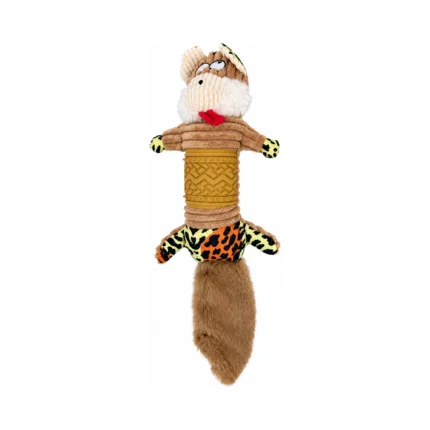 DuraToy Rusty Rascal Crunchy Tail Dog Toy, brown, orange, yellow, front view