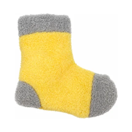 DuraToy Silly Sock Squeaky Dog Toy, yellow with purple and grey detailing, back view