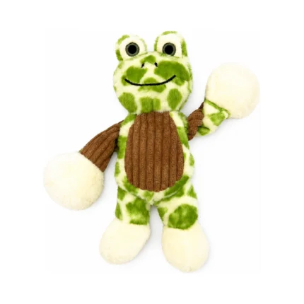 DuraToy Small Frog Squeaky Dog Toy, green, white, brown, front view