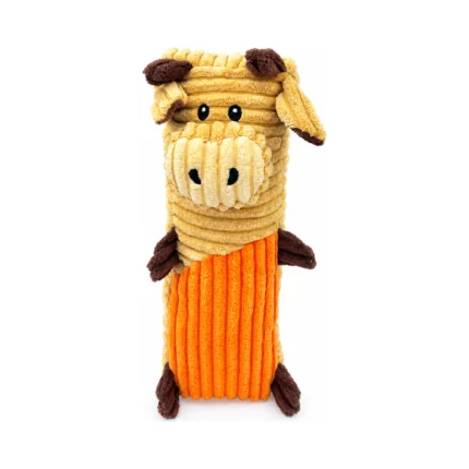 DuraToy Striped Horse Cushioned Squeaky Dog Toy, brown, orange, front view