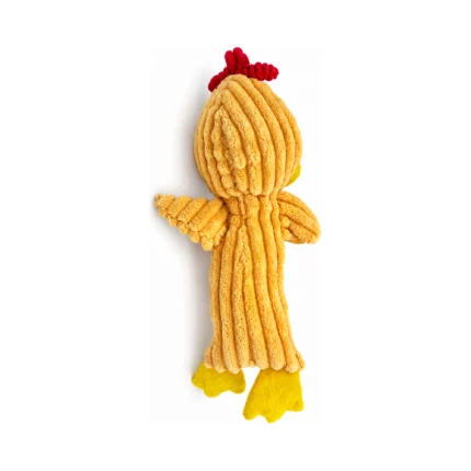 DuraToy Stripey Chicken Crinkle Squeaky Dog Toy, yellow, back view