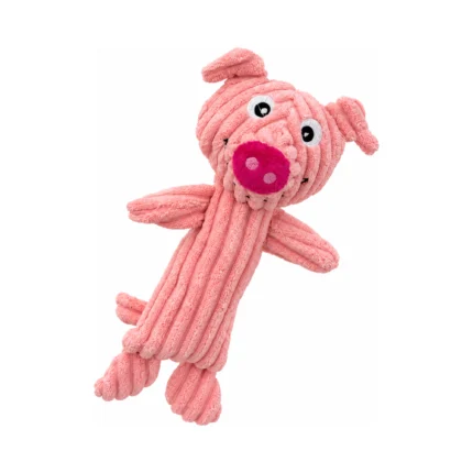 DuraToy Stripey Piggy Crinkle Squeaky Dog Toy, pink, front view